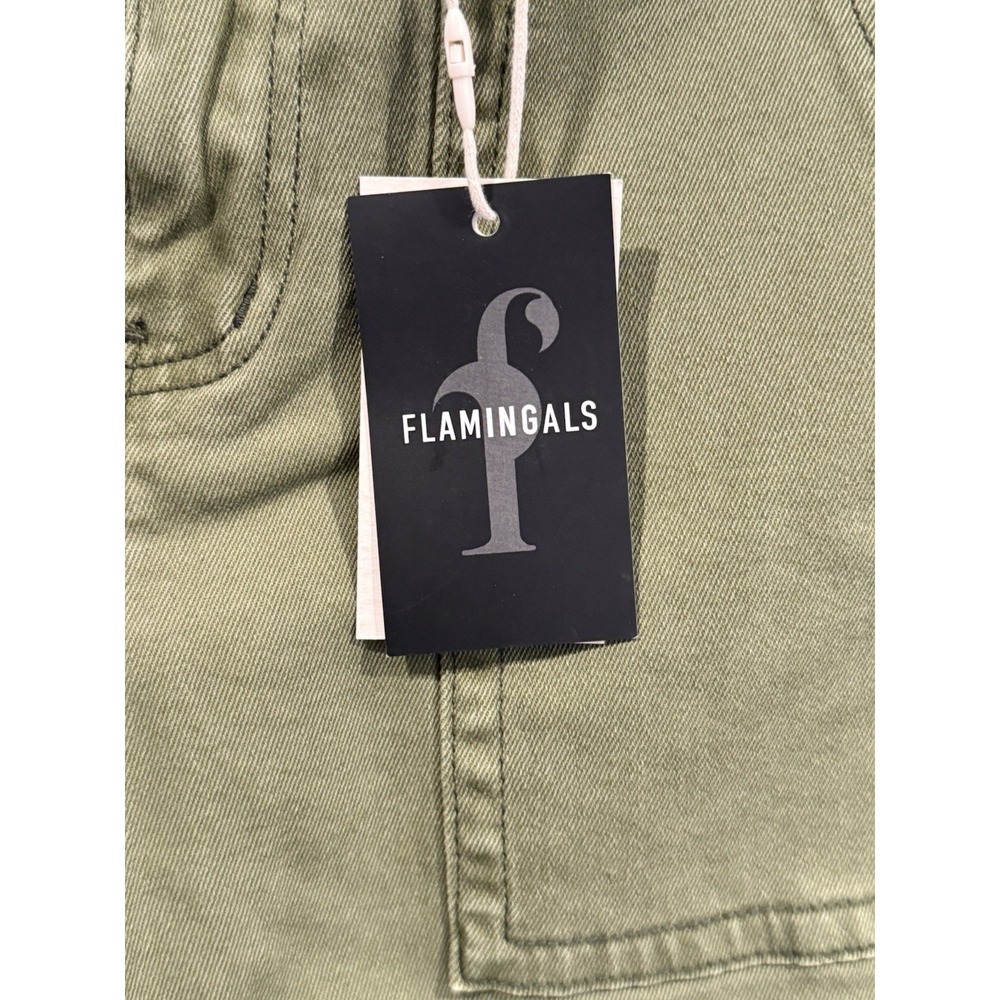 Flamingals Womens Denim Jean Sz M Army Green Cargo Pant Barrel Wide Leg NEW NWT - Picture 3 of 13